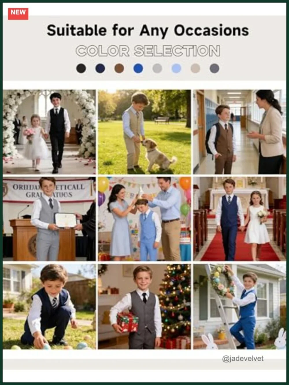 Boys Formal Suit Set with Vest Pants Shirt Tie for Wedding Easter